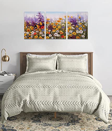 Ardemy Flowers Wall Art Daisy Colorful Bathroom Decor Canvas Bloosom Artwork Painting Modern Landscape, Purple Floral Pictures Framed For Living Room Bedroom Kitchen Office Home Decor 12"X16"X3 Panels #TOP2