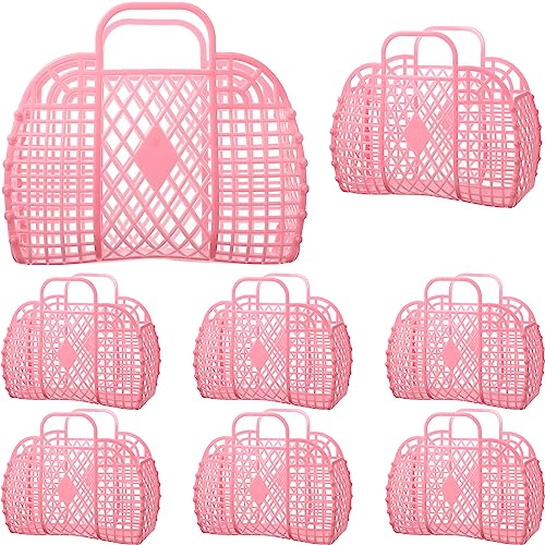 Tatuo 8 Pcs Jelly Bags Bulk Jelly Purse Plastic Basket Party Favor Beach Handbags Easter Egg Basket for Women Girls Kids