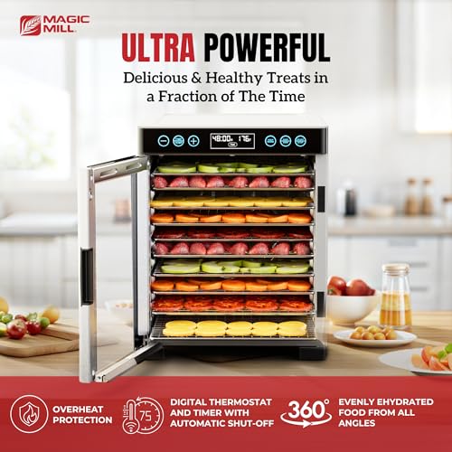 Magic Mill Pro Food Dehydrator Machine | 10 Stainless Steel Trays | Dryer for Jerky, Dog Treats, Herb, Meat, Beef, Fruit | Keep Warm Function, Digital Timer and Temperature Control, ETL Approved by Magic Mill - Image 2