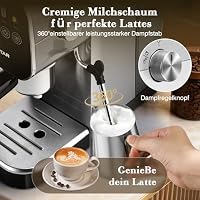 Aigostar Barista - Espresso Siebträgermaschine, Kompatibel mit Kapseln und Gemahlenem Kaffee, 20 Bar, Digitales Touchpanel, 1/2 Tassen, Espressomaschine mit Milchaufschäumer, 0,9L, 1350 W, Edelstahl – Ansicht 5
