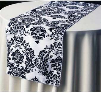 20 Black & White Satin Charmeuse Damask Table Runner 106" X 16"