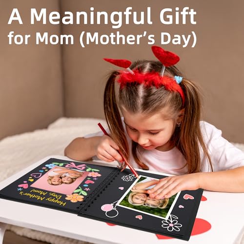 Fotoalbum zum Selbstgestalten, Scrapbook Fotobuch zum Einkleben 21 x 21 cm 40 Seiten, Archivqualität säurefrei DIY Geschenk für Baby, Familie, Jahrestag, Geburtstag, Valentinstag und Hochzeit, Schwarz