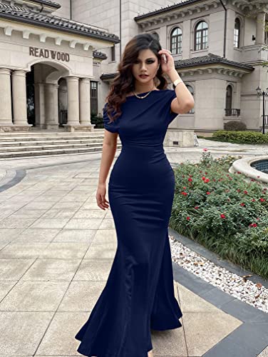 Image of YMDUCH Women's Sleeveless Off Shoulder Long Formal Party Dress | Backless,Stretch,Fitted,Mermaid,One Shoulder,Bodycon,Elegant,Slim,Formal,Solid,Evening,Wedding Guest,Bridesmaid,Maxi
