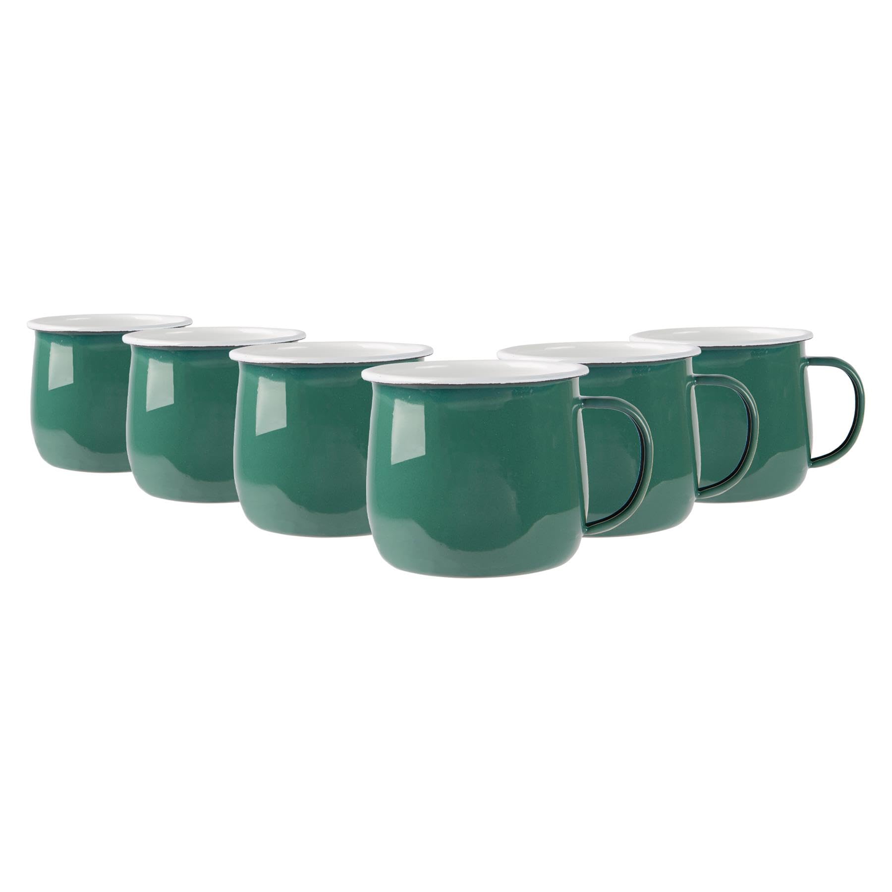 Argon Tableware Coloured Coffee Mugs - 375ml - Pack of 6 - Green Tea Mugs Metal Insulated Enamel Mugs Lightweight Camping Belly Latte Mug Hot Chocolate Mug