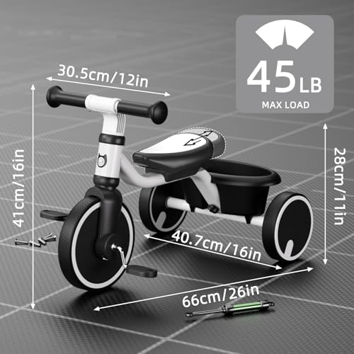 67i Toddler Tricycle Kids Tricycle for Toddlers 1-3 Years Olds Boys Girls Kids Trikes Tricycle Toddlers Kids Baby Bikes for 18 Month to 3 Years with Adjustable Seat and Storage Basket (White) - Thumbnail 5