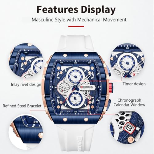 Image of FORSINING Men's Chronograph Sport Watch Waterproof Military Watches for Men Analog Quartz Wristwatch with Date Display Silicone Strap Outdoor Clock