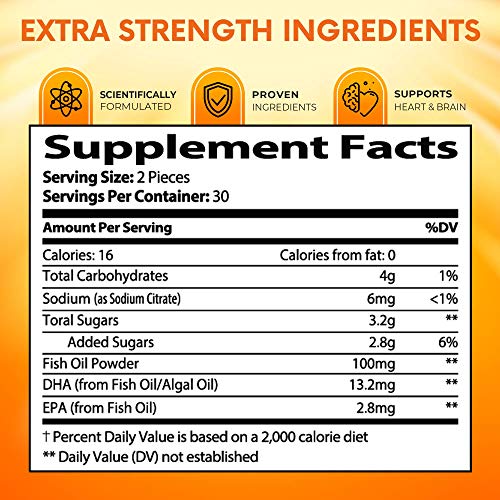 Omega 3 Fish Oil Gummies With Epa & Dha From Wild Fish - Triple Strength Omega 3 Fish Oil Gummy, Supports Healthy Heart, Brain & Immune System, Burpless & Natural - 60 Gummies, 30 Day Supply #TOP2