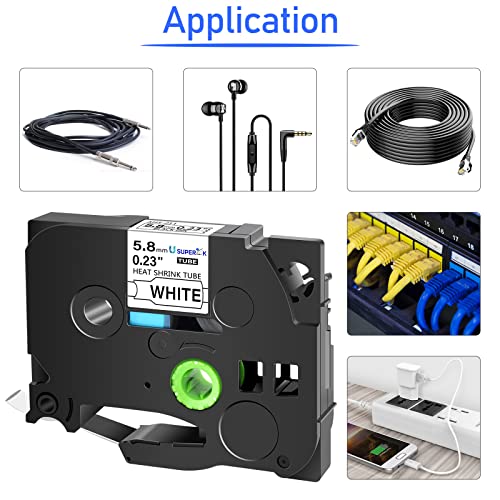 Image of USUPERINK 2PK HSe-211 Heat Shrink Label Compatible for Brother Ptouch Heat Shrink Tubing HSe211 HS-211 HS211 Black on White 5.8mm 0.23'' for Wire Cable for PT-E300 PT-E500 PT-E550W PT-P750W