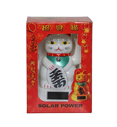 Amlong Plus Braço Ondulado Japonês Maneki Neko Fortune Cat Lucky, Alimentado por Solar, Branco