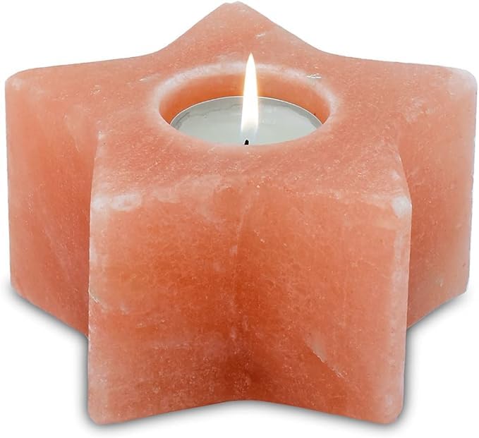 Aromasenses.- Portavelas de Sal del Himalaya Estrella 1,8 Kg Aprox - 100% Natural - Hecho a Mano - Decoración - Relajación - Meditación (Estrella)