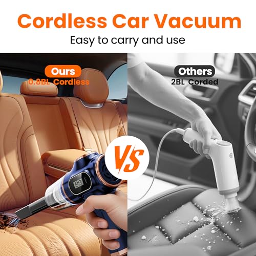 Nikocreos Portable Car Vacuum Cordless Mini Handheld Vacuums Cleaner Rechargeable with LCD Display and Multi-Nozzles, High Power Hand held Cleaners for Car, Home, Office, Sofa, Pet Hair,Keyboard - Image 3