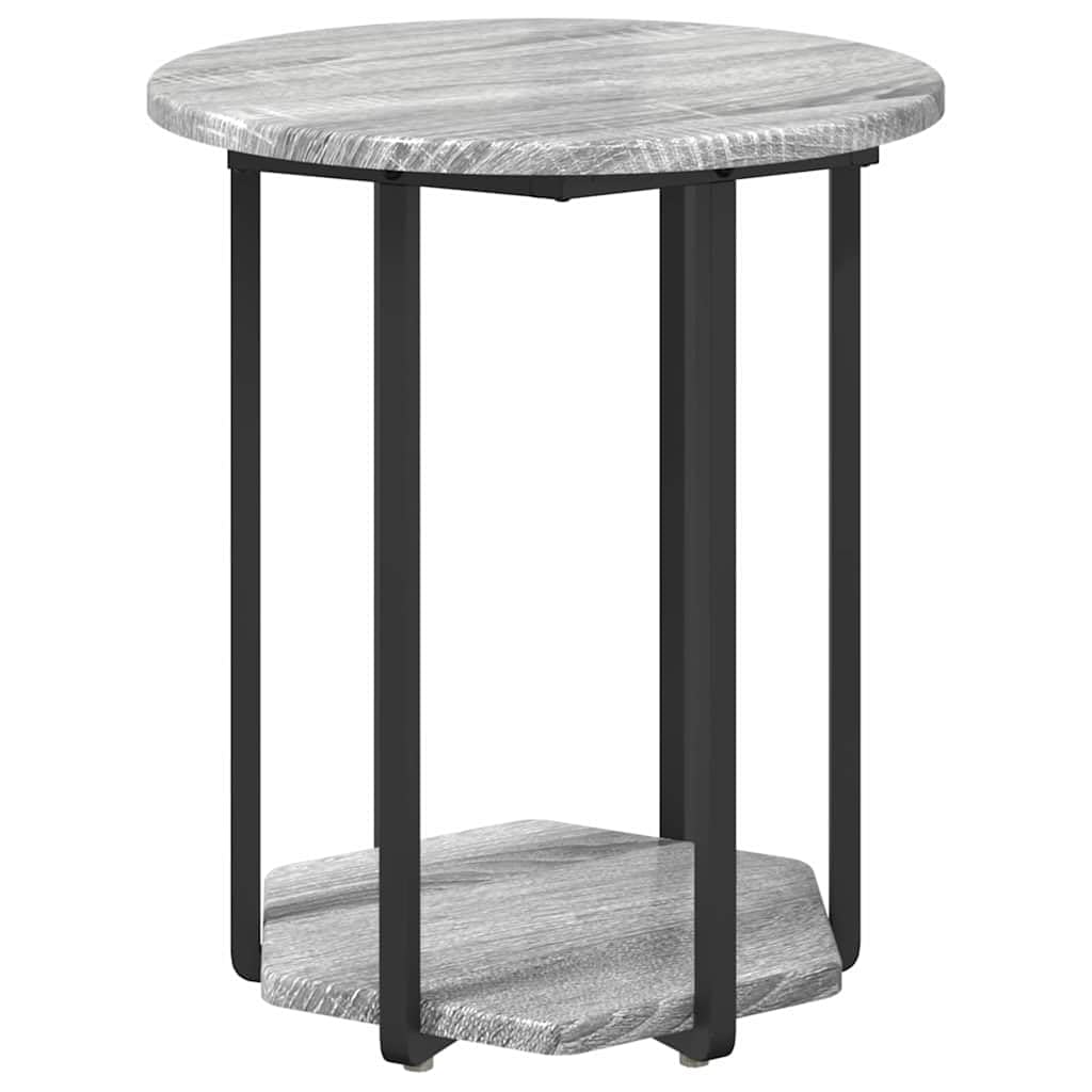 Juego de 2 mesas auxiliares con estante, color gris, diseño industrial, mesa de centro de madera y metal, mesa cuadrada para salón y dormitorio