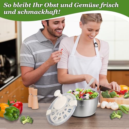 YIK TUNG Salad Spinner, 4.8 litres, Stainless Steel, Transparent Lid, Non-Slip Base - Image 6