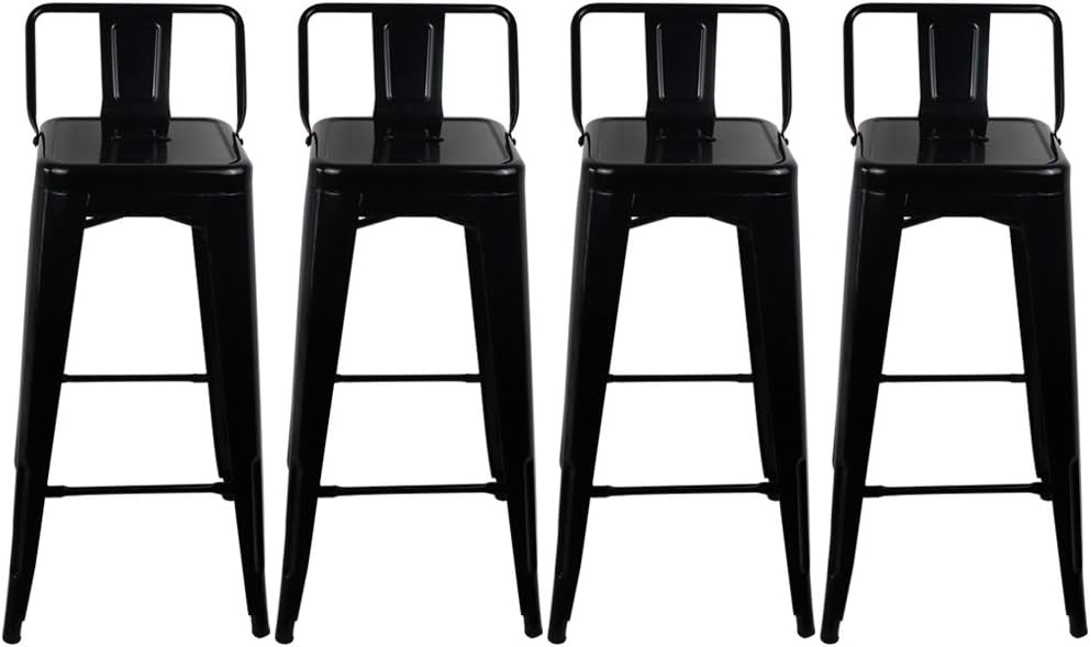 Metal Bar Stools Set of 4, Counter Height Barstools Low Backless Industrial Stackable Metal Bar Chairs for Bistro Kitchen Dining Room Cafe (Low Back,24in-Black)