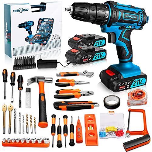 Cordless Drill Power Set, 21V Cordless Drill Set with 3000mAh Battery & Fast Charger, 117 Piece Power Tool Set Combo Kit with Power Drill Driver, Electric Drill Set with 25+1 Clutch, 3 8 Chuck