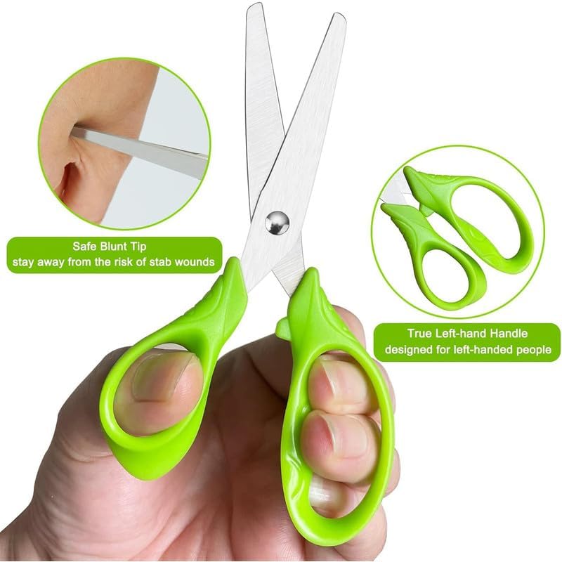 Left Handed Scissors for Kids, 5" Lefty Scissors with Comfort Grip Handles, Blunt Tip Safety, Stainless Steel Blades, Assorted, 4 Pack
