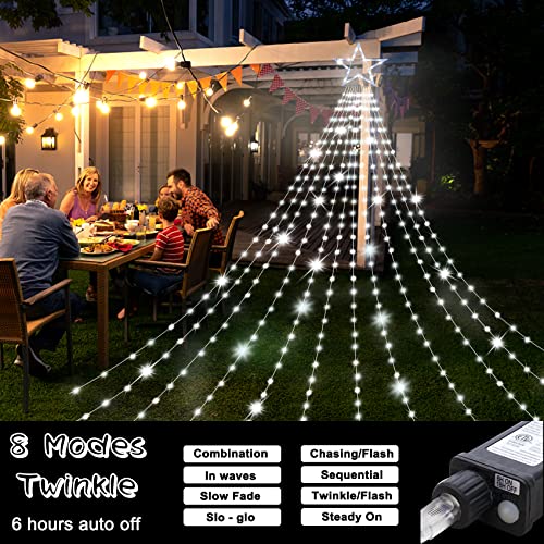 Christmas Outdoor Star String Lights 23Ft 860 Led Waterproof Waterfall Tree Lights With Star Topper, 8 Modes Christmas Decorations Outdoor Tree Lights For Patio, Yard, Party Holiday, Wedding Dec #TOP1