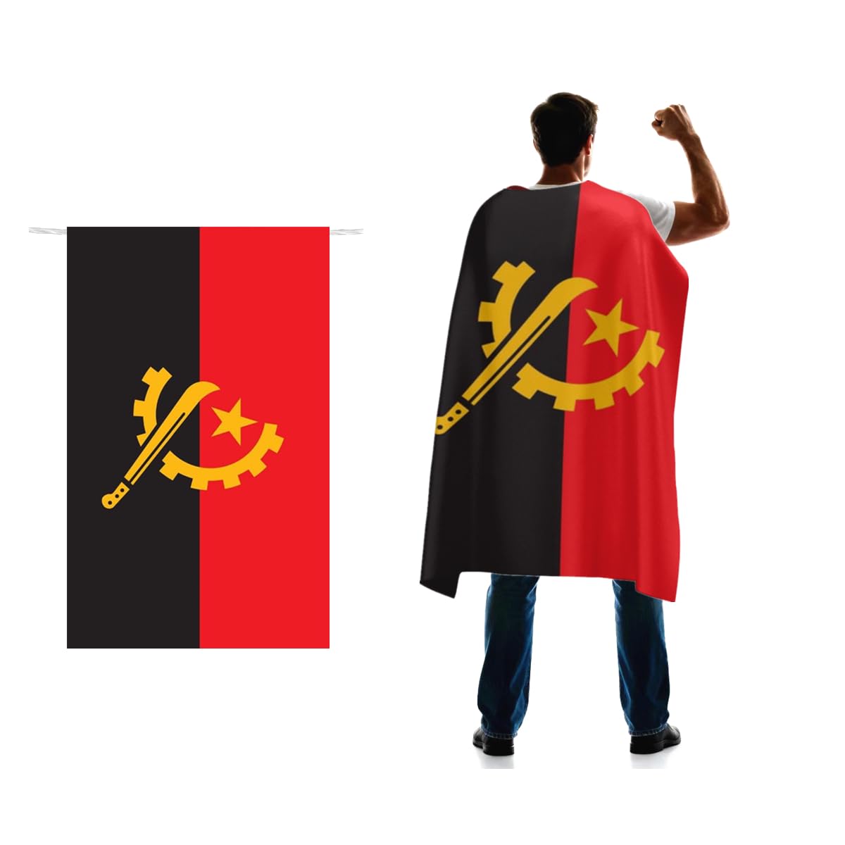 Angola Flag Cape 3x5 FT for Independence Day Holiday Costumes Celebrati,150D Premium Polyester,Angolan Patriotic Flags Costume Cloak.