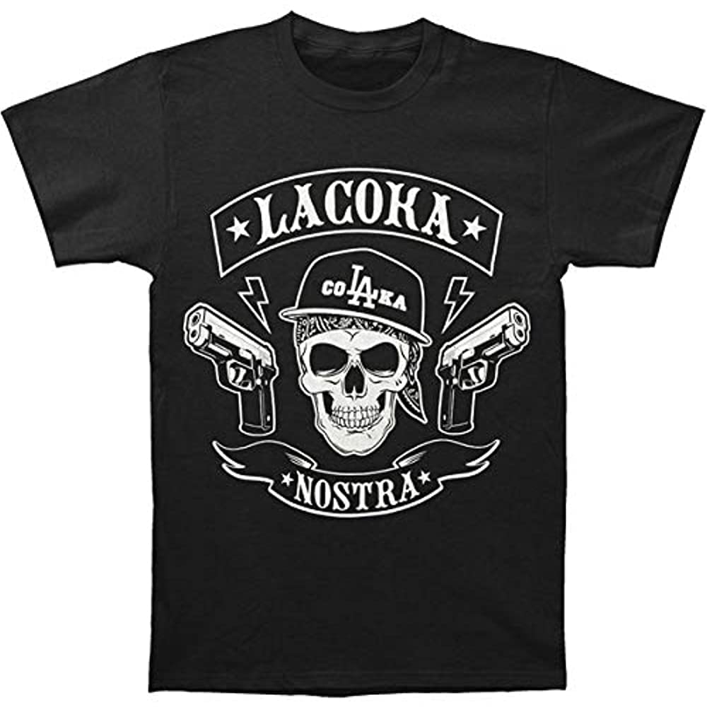 WANGLU Cool La Coka Nostra Men's Mc T-Shirt Black Men's Round Neck Short Sleeves Cotton T-Shirt KQAWZS