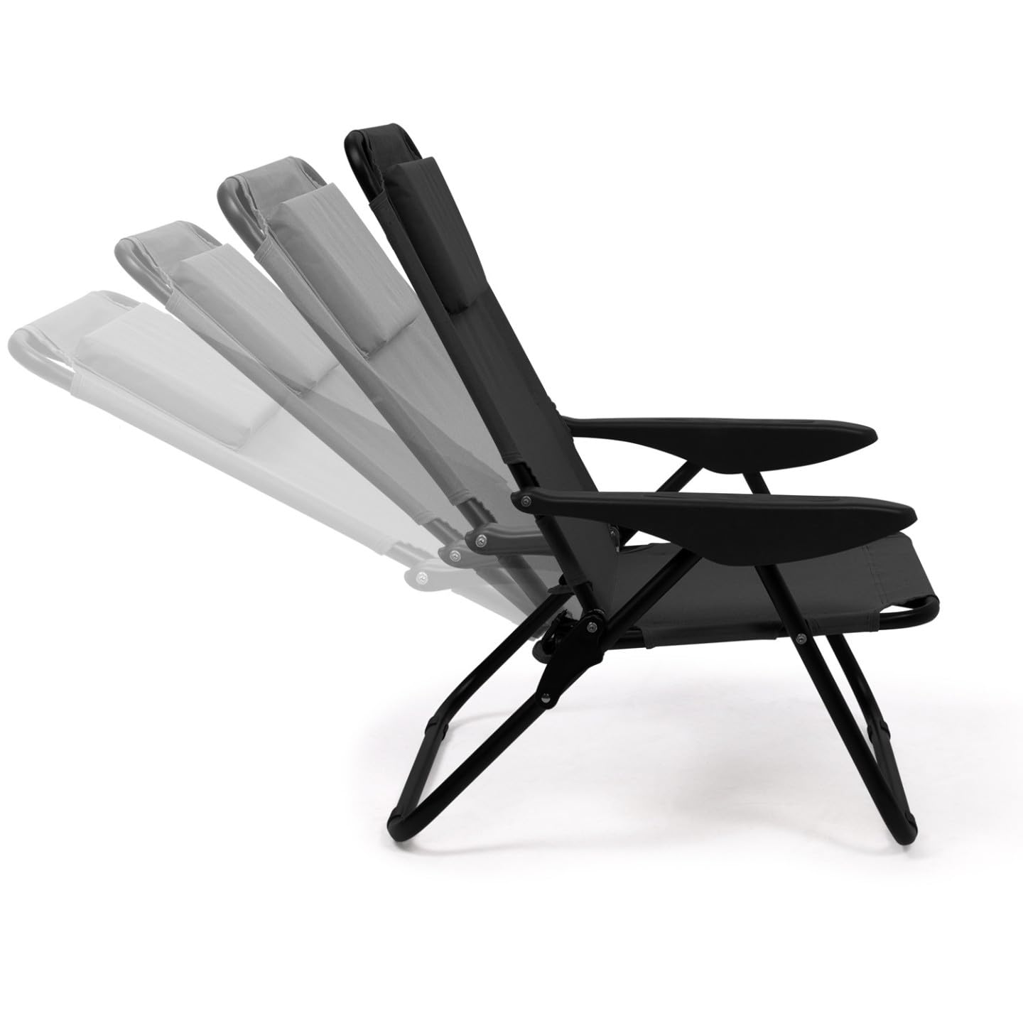 IDMarket - Lot de 2 chaises de Plage Pliantes - fauteuils de Jardin inclinables Sac à Dos Noir et Toile Noire