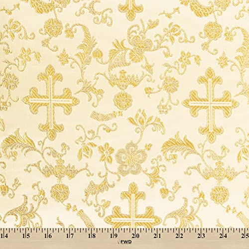 Metallic Church Cross Brocade Fabric 60 (Ivory/Gold)