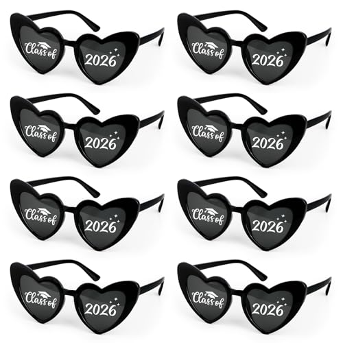DOORIO 8 Pack Class of 2026 Glasses 2026 Graduation Party Sunglasses Bulk Heart Shaped Prom Party Favours 2026 Graduation Gifts