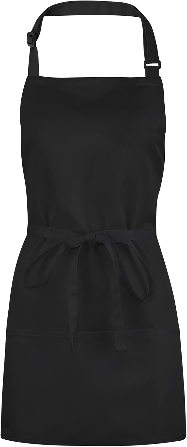 3 Pockets Chef Apron Women, Professional Waitress Server Apron with 3 Pockets, Adjustable Short Aprons for Cooking
