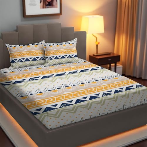 Image of IVAZA 240 TC Soft Ezyption Cotton Floral Print King Size Bedsheet - with 2 Pillow Covers, Hypoallergenic, Brethable, (Size-Size- 90 x 90 Inch | Zig Zag White