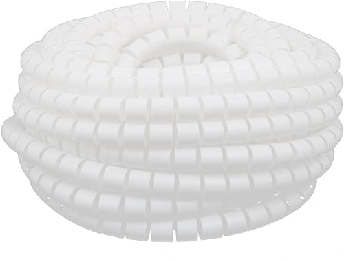 Cable flexible de tubo en espiral de alambre blanco para gestionar el cable de 0.787 in de diámetro x 49.2 ft de largo con clip