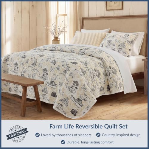 Image of Paseo Road Indigo Hill by HiEnd Accents Farm Life 3 Piece King Quilt Set