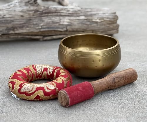 DharmaObjects Tibetan Ring Gong Meditation Singing Bowl Mallet Cushion Set (MD)