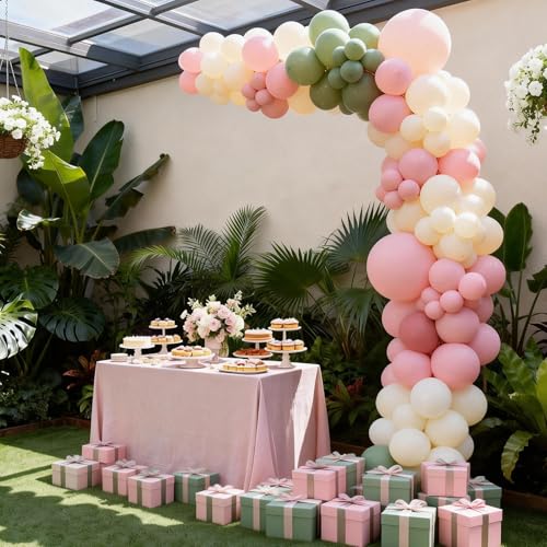 Image of Sage Green Pink Balloons, 50 Pcs for Girls Birthday Garden Jungle Party