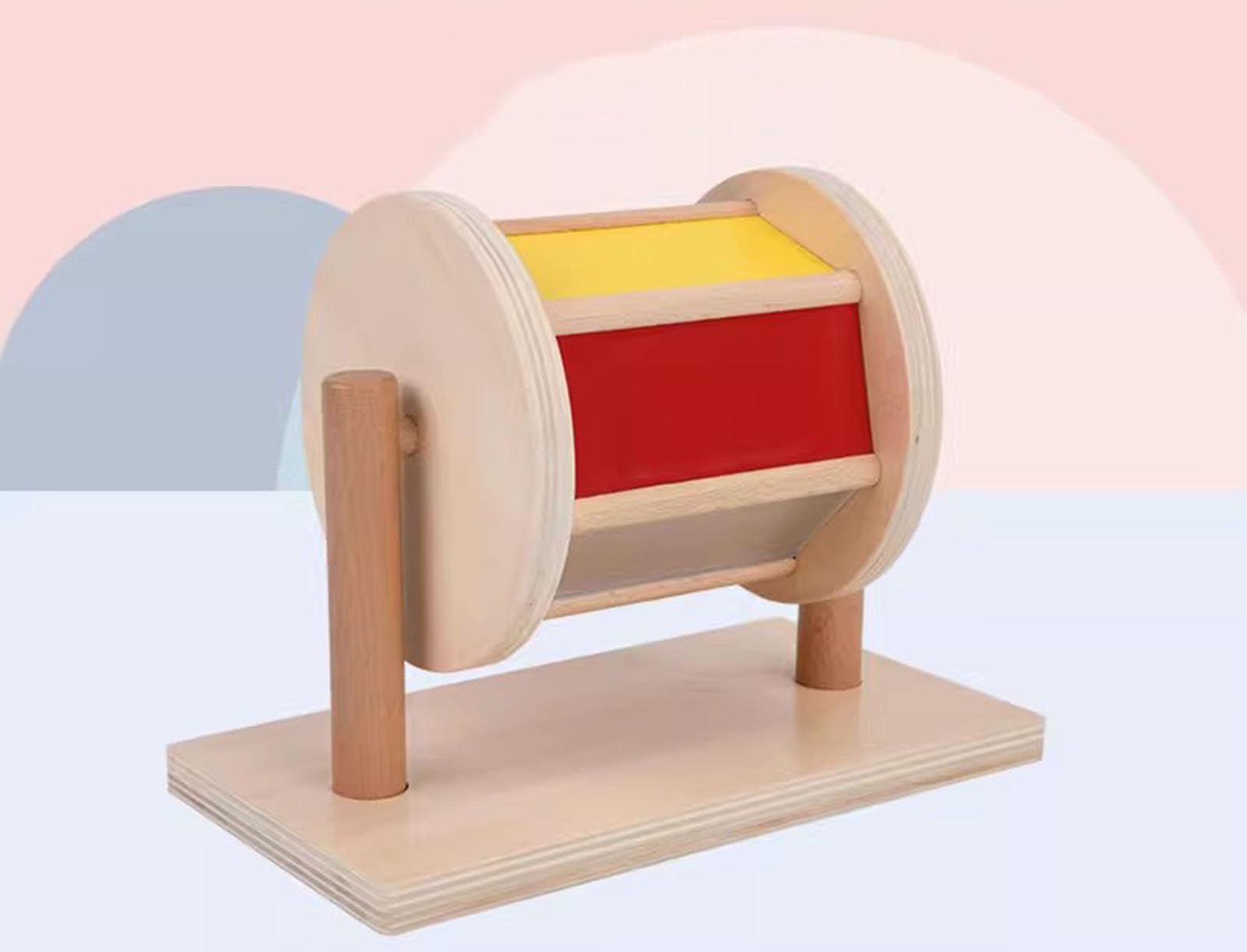 Montessori Sensorische Textiltrommel aus Holz, Lehrmittel, von der Vorschule inspirierte Spinntrommel für Kleinkinder