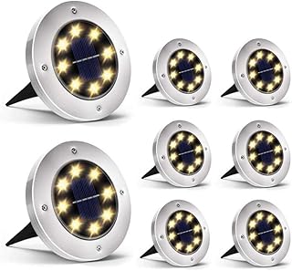 LukAro Solar Ground Lights,8 LED Garden Lights Waterproof IP65 Patio Disk Lights In-Ground Outdoor Landscape Lighting for Lawn Patio Pathway Yard Deck Walkway Pack of 8 Cool White