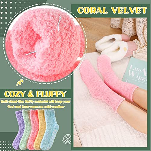 Fuzzy Hospital Socks For Women Non Slip Fleece Fluffy Soft Cozy Slipper Socks Thick Warm Winter Sleep Socks With Grip(5 Pairs Color-08) #TOP2