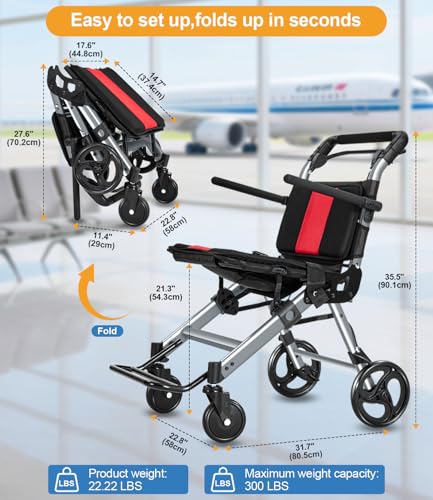 Image of Wheelchairs for Adults,Transport Wheelchair Lightweight Foldable Chairs with Handbrakes,Portable Wheelchair Travel Wheel Chairs for Seniors,Walkers for Seniors Support 300lbs(Blue)