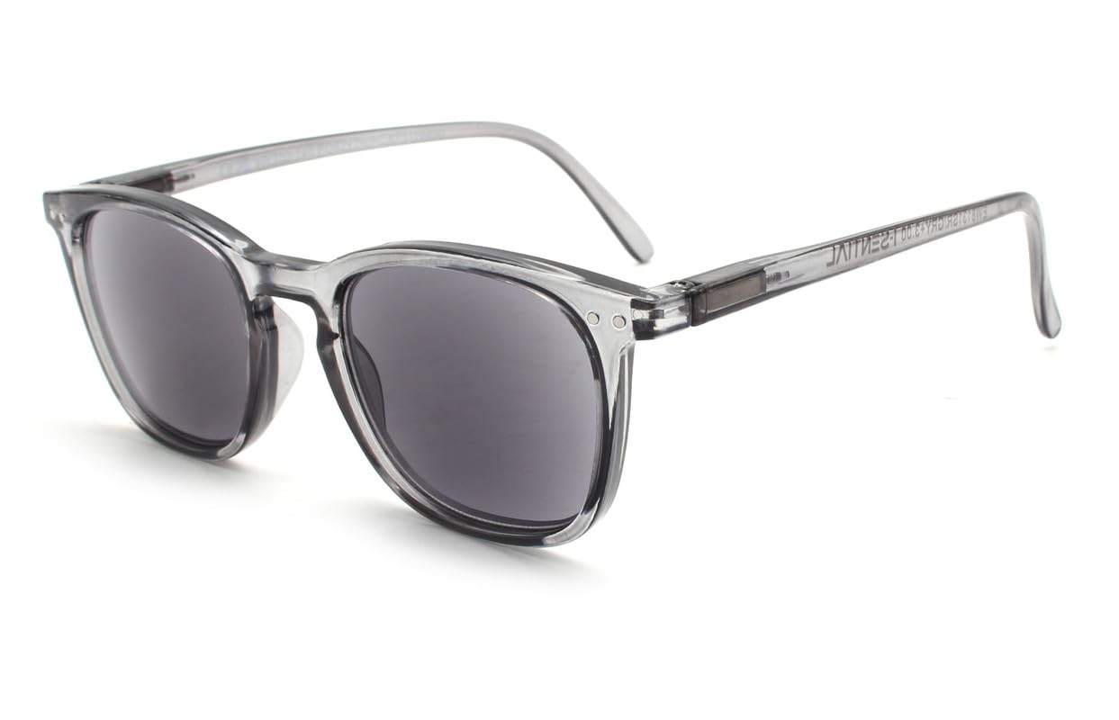 I-Sential Reading Sunglasses Translucent Grey Flex Temples UV400 Black Lens Sun Readers Mens Womens Tinted Glasses & Case +1.00 - Image 3