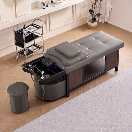 Image of Thai Massage Bed, Head Spa Equipment Shampoo Bed with Fumigation and Heater, Constant Warm Water Circulation Shampoo Bed, Gray