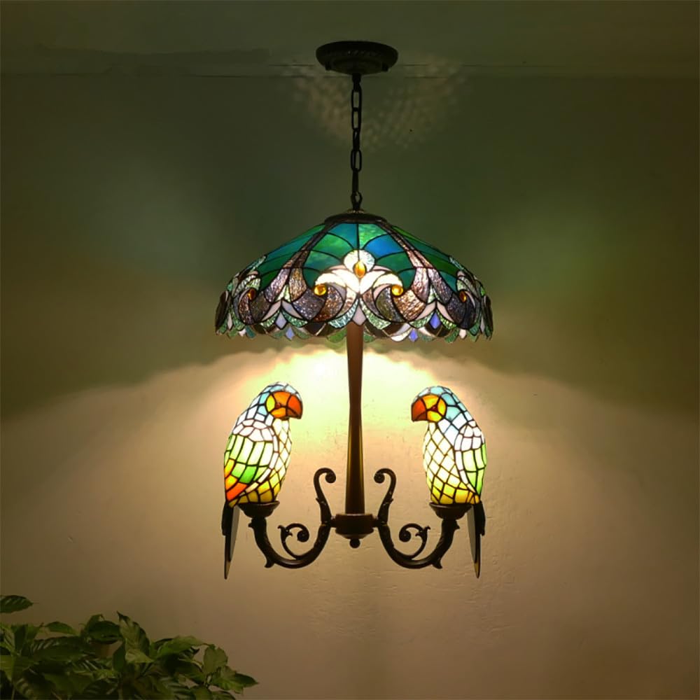 HXYSXHJUO Parrot Chandelier Vintage Creative Color Glass Living Room Restaurant Bedroom Villa Hotel Corridor Pendant Lamp (D)