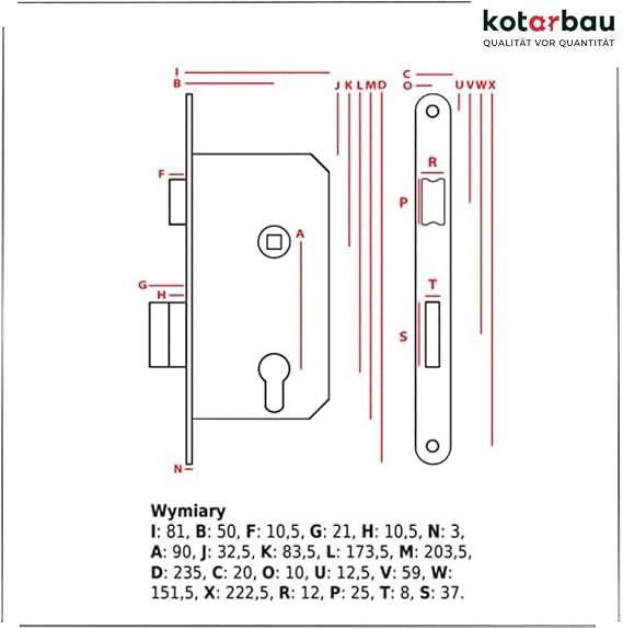 KOTARBAU® Innentür Einsteckschloss 90x50mm WC-Ausführung Universal Rechts und Links