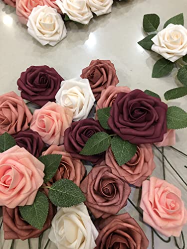Lmeison Artificial Flowers 50Pcs Burgundy Ombre Colors Foam Rose 5 Tones For Diy Wedding Bouquets Bridal Shower Centerpieces Arrangments Party Home Decorations #TOP1
