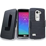 Lg Leon C40 (Metropcs) / Lg Power L22c (Straight Talk), Customerfirst Black Rubberized Cover Hard Belt Clip Holster Case for Lg Leon Case, Lg Power Case (Holster Shell Black)