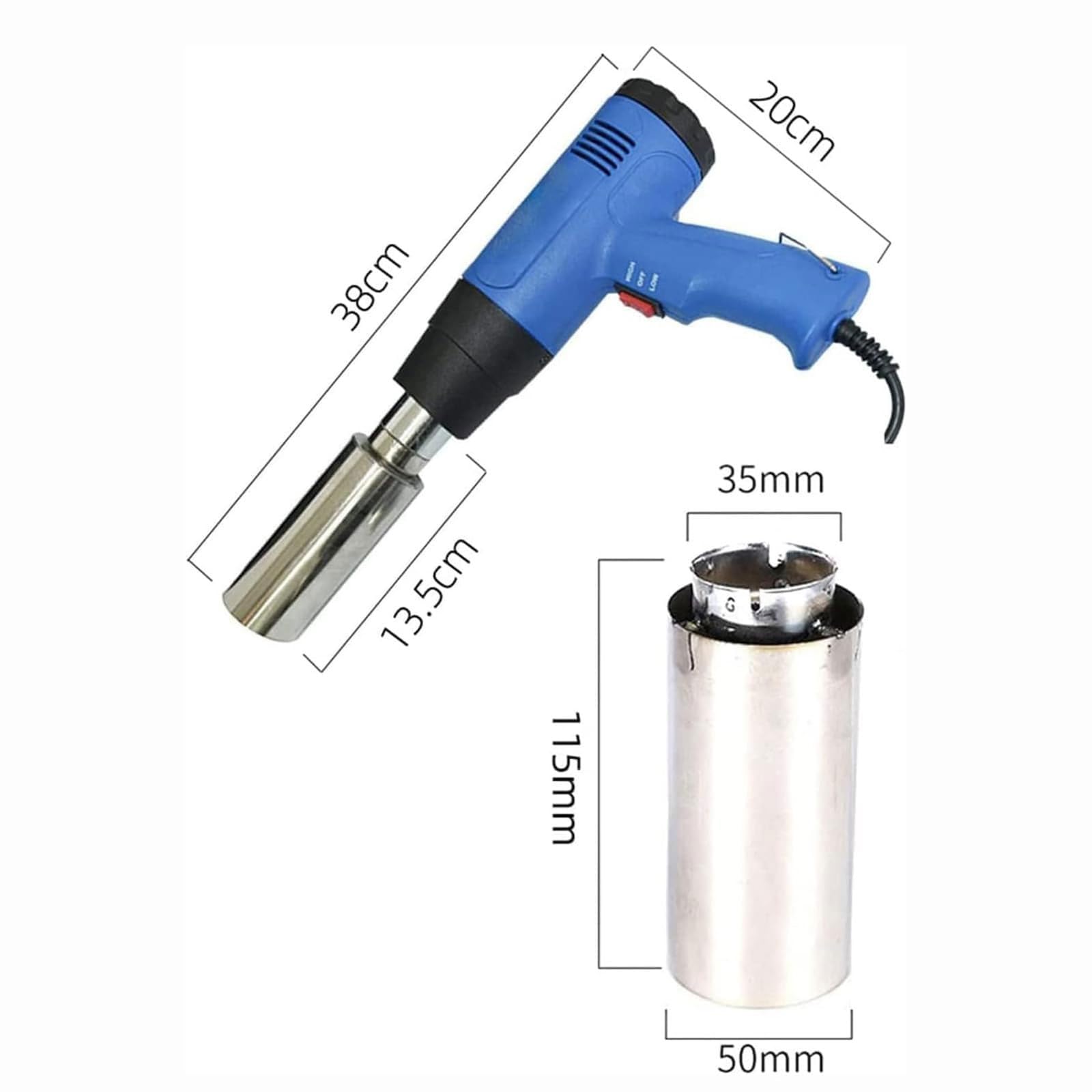 Pistolet thermorétractable for capsules de vin en PVC, 1600 W, 50 mm, machine à sceller les enveloppes de bouteilles de vin, écran LCD et contrôle de température 40-600 ℃, deux vitesses, for emballage