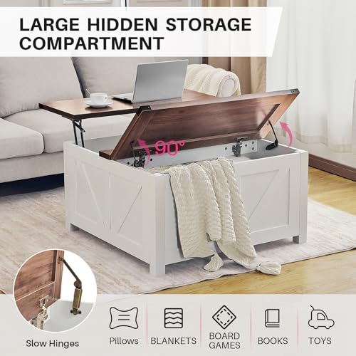 Redlifeᅟᅠ STDKFZ-01 Redlife Farmhouse 35 Inch Lift Top Coffee Table With Storage, Square Coffee Table With Charging Station, Hidden Storage Space And Hydraulic Gas Rod, Large Square Coffee Table For Living Room thumb #4