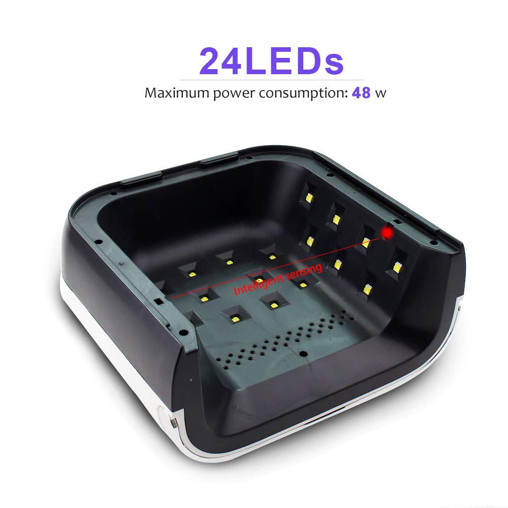 Lámpara de uñas de luz LED UV para esmaltes de uñas de Gel 48W Profesional con 4 ajustes de Temporizador, secador de uñas de Gel de curado de luz LED UV con Sensor automático