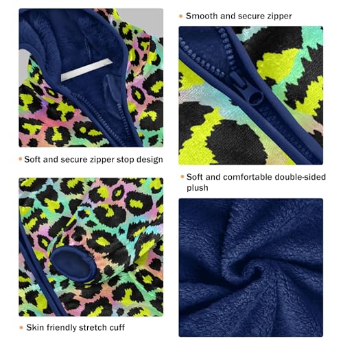 Colorful Leopard Toddler Fleece Jacket Baby Boys Hooded Zipper Long Sleeve Thick Warm Outerwear 3-10 Years3