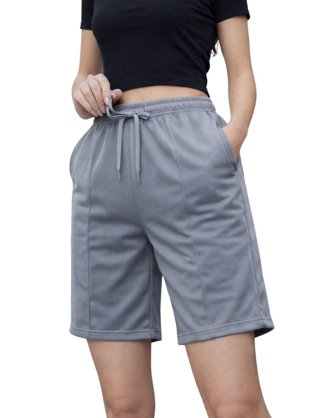 Women Cotton Knee Length Shorts | Soft Breathable Fabric | Elastic Waist with Drawstring | Casual Gym Workout Lounge Shorts for Women-image-21