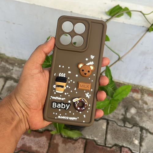 Image of Outlouders Back Cover for Motorola Moto Edge 60 Pro 5G | 3D Cartoon Bear Cute Fun Silicone Full Body Protection Bumper Case (Brown)