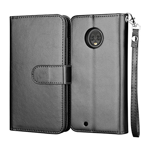 Njjex For Mote G6 Wallet Case, For Motorola Moto G6 2018 Case, Luxury Pu Leather [9 Card Slots] Id Credit Folio Flip Cover [Detachable][Kickstand] Magnetic Closure Phone Case & Wrist Strap - Black #TOP6