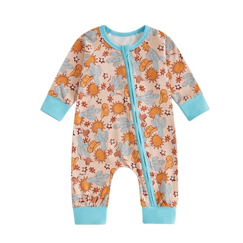Image of Karwuiio Baby Boy Girl Western Clothes Cow Print Long Sleeve Romper Jumpsuit One Piece Newborn Fall Winter Outfit